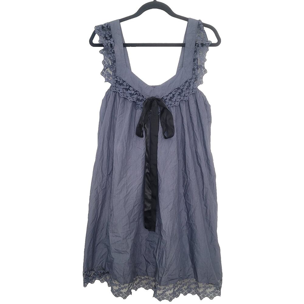 Babydoll Lace Trim Bow Dress Size L Coquette Dainty Romantic Twee Y2k